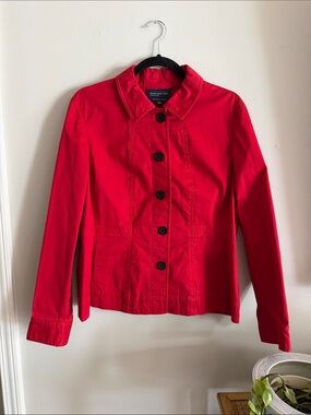 Jones New York Bright Red Button-Front Pea Coat